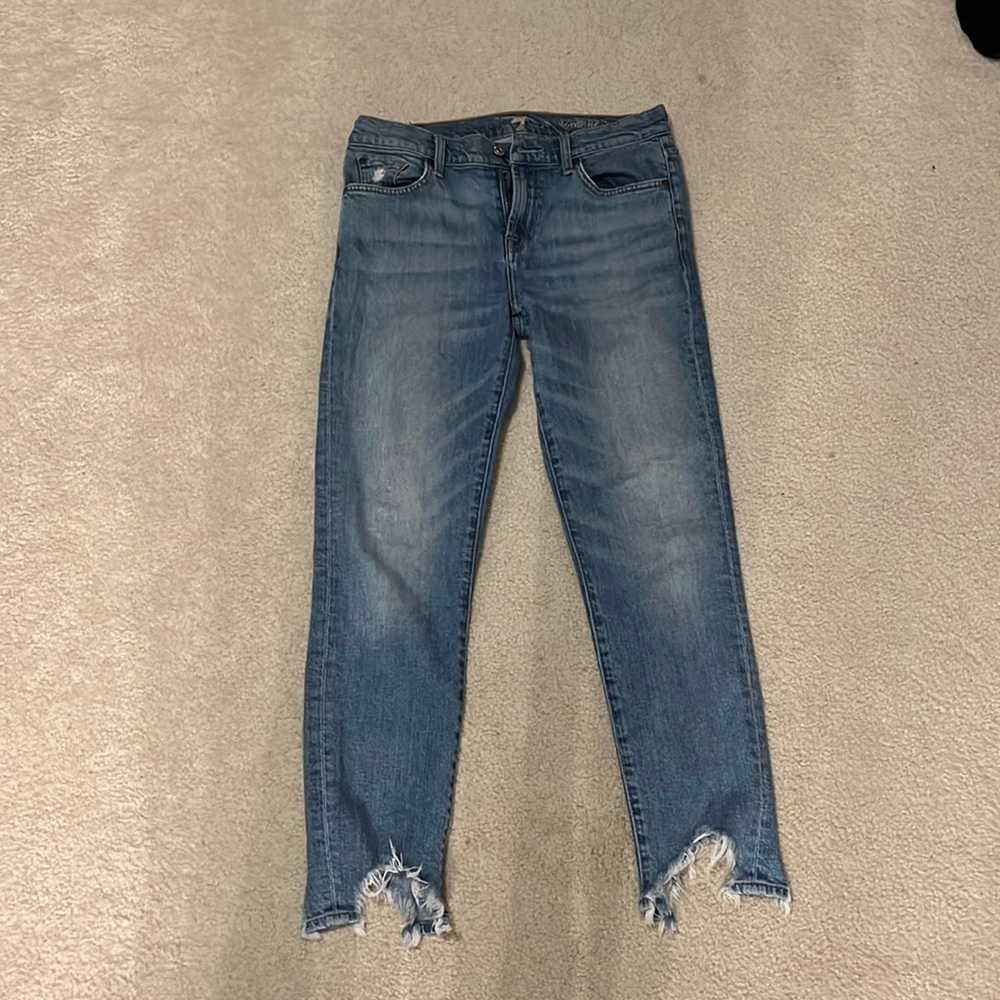 7 for all mankind skinny jeans with raw edge hem